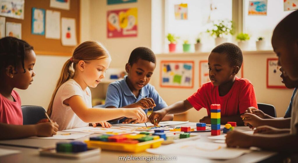 children engaged in positive learning experience with inspirational messages