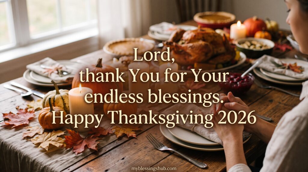 thanksgiving blessings 2026 aesthetic greeting with golden harvest floral wreath